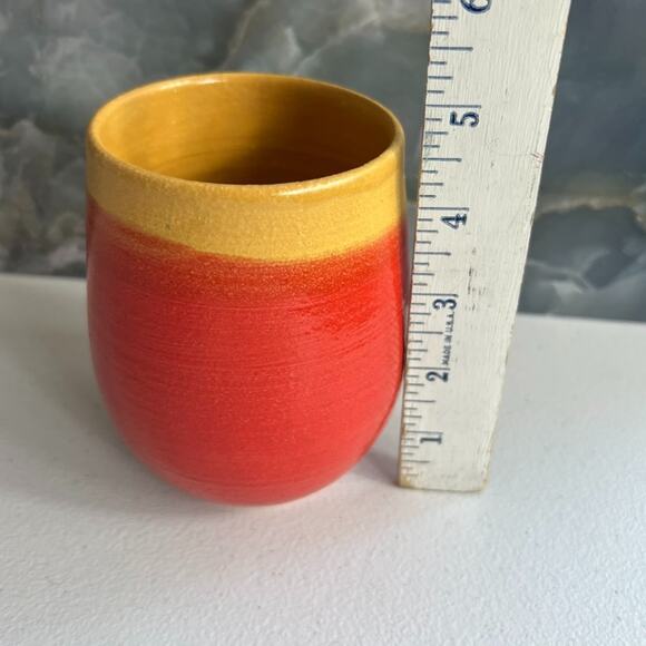 Studio Art Pottery Tumbler Cup Hand Painted and Signed Sunset Colors 4.5" - Picture 8 of 10